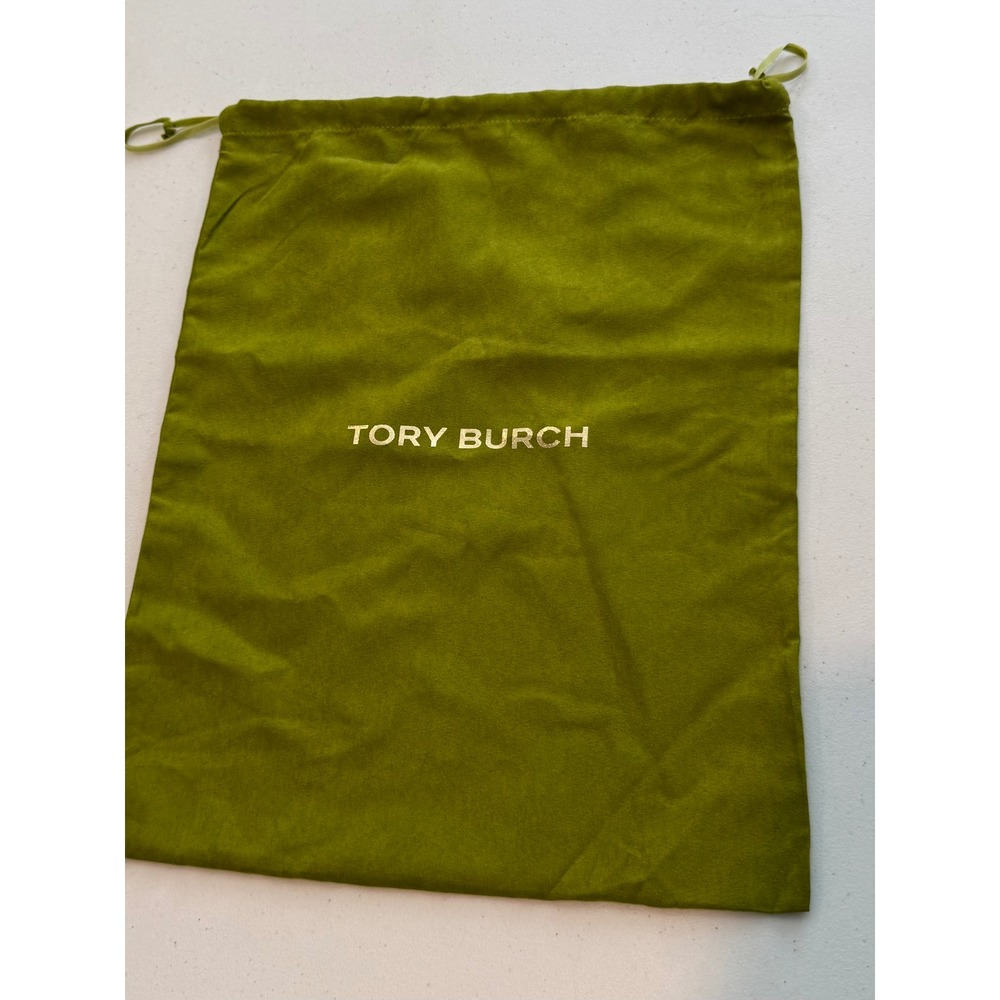 Tory Burch Olive Green Faux Suede Drawstring Dust Bag 13x17.5 Gold Logo